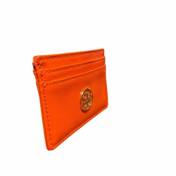 Tory Burch Kira Chevron ID Card Holder, Matte Leather Wallet  Tory Burch Orange Patent Leather Card Holder Wallet Gold Toned Logo AS IS